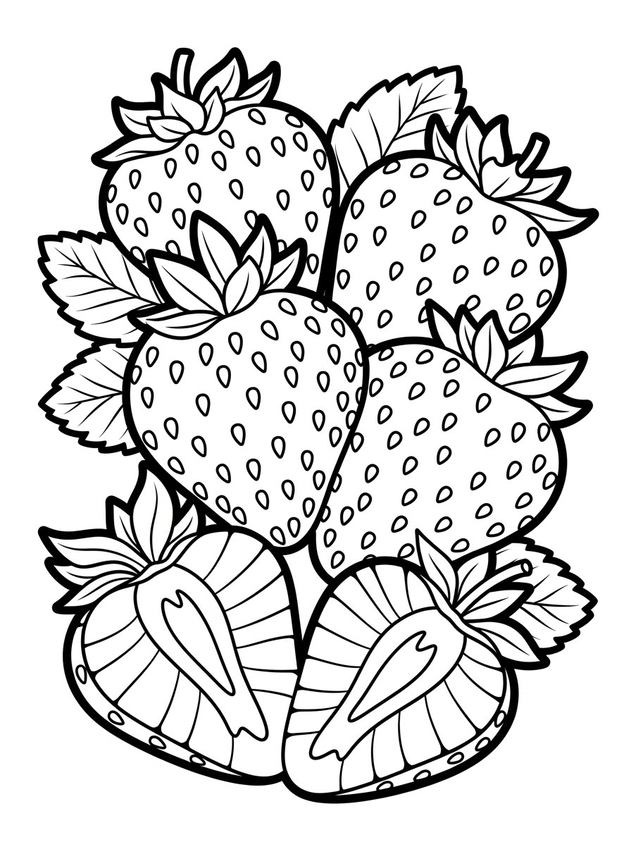 Desenho de Comida com morangos frescos para colorir