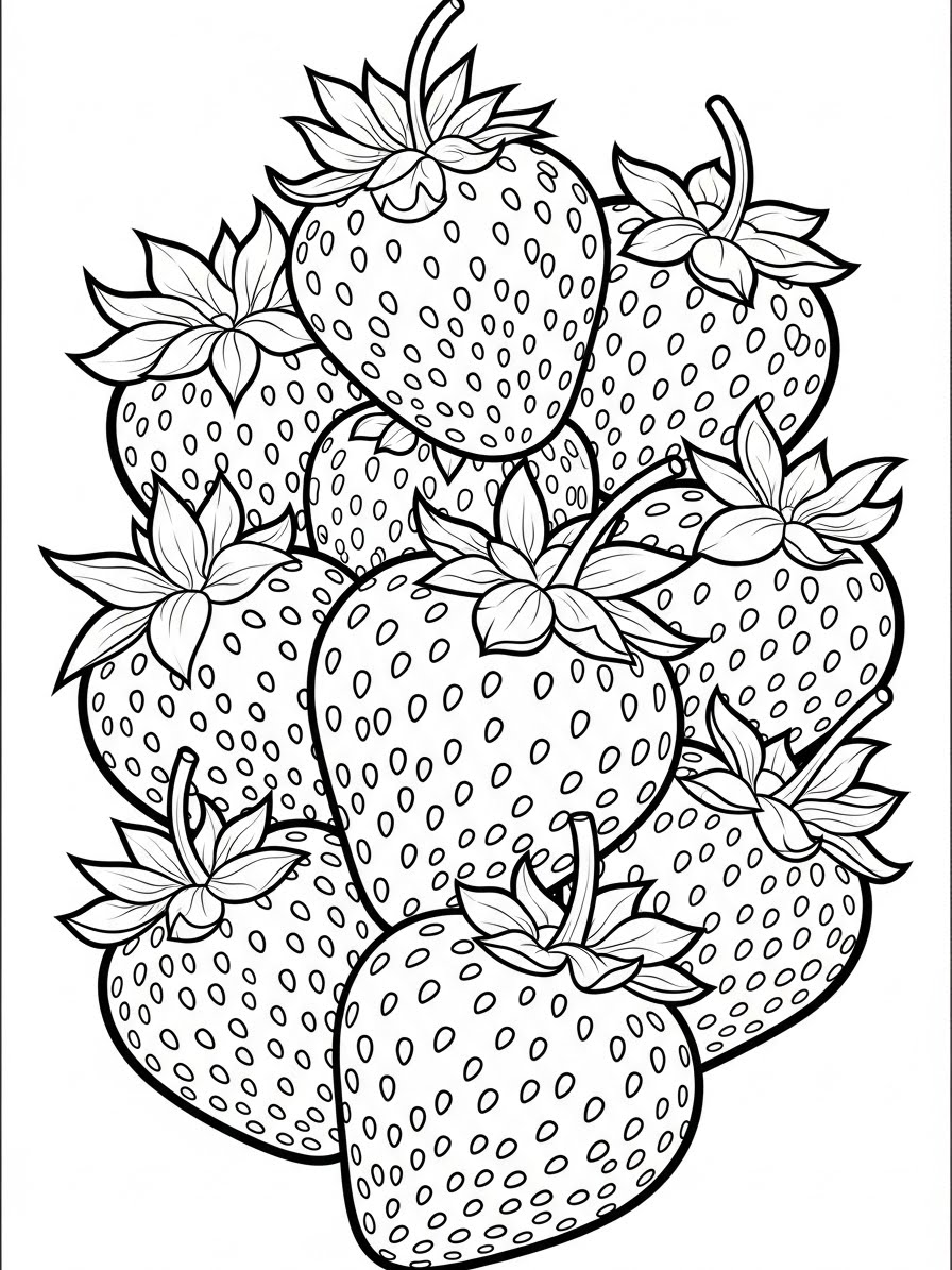 Desenho de Comida com morangos para colorir