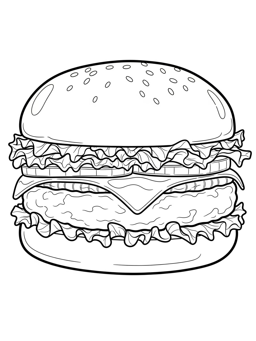 Desenho de Comida com Hambúrguer para colorir