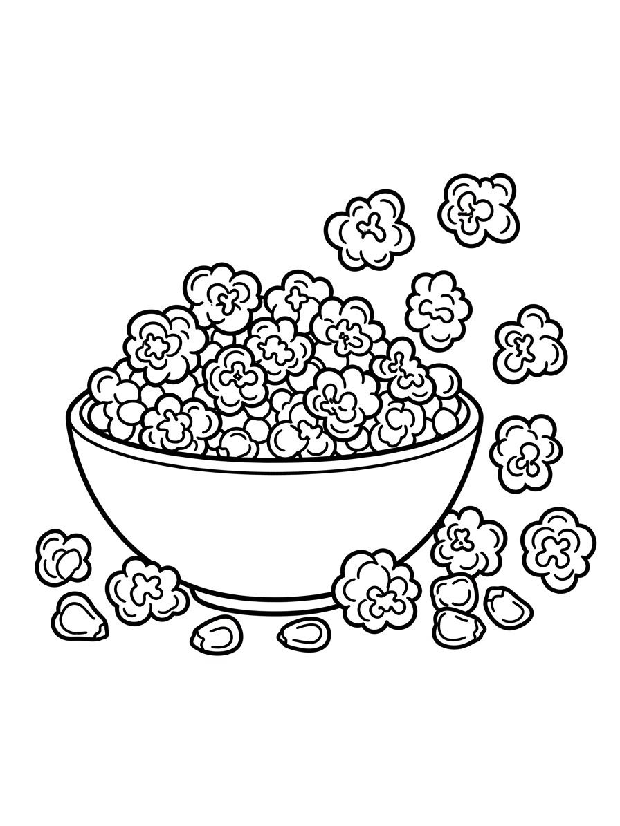 Desenho de Comida com tigela de Pipoca para colorir