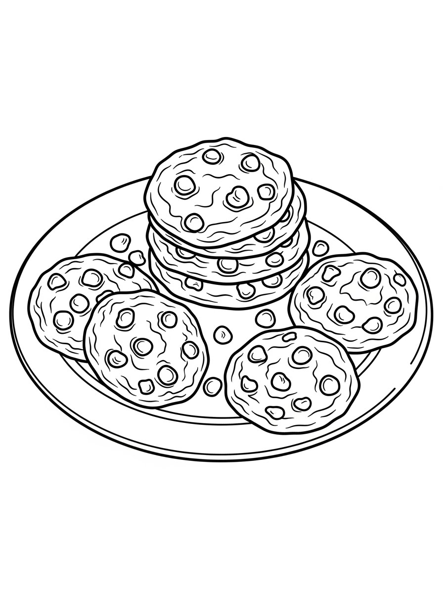 Desenho de Comida com prato cheio de biscoitos para colorir
