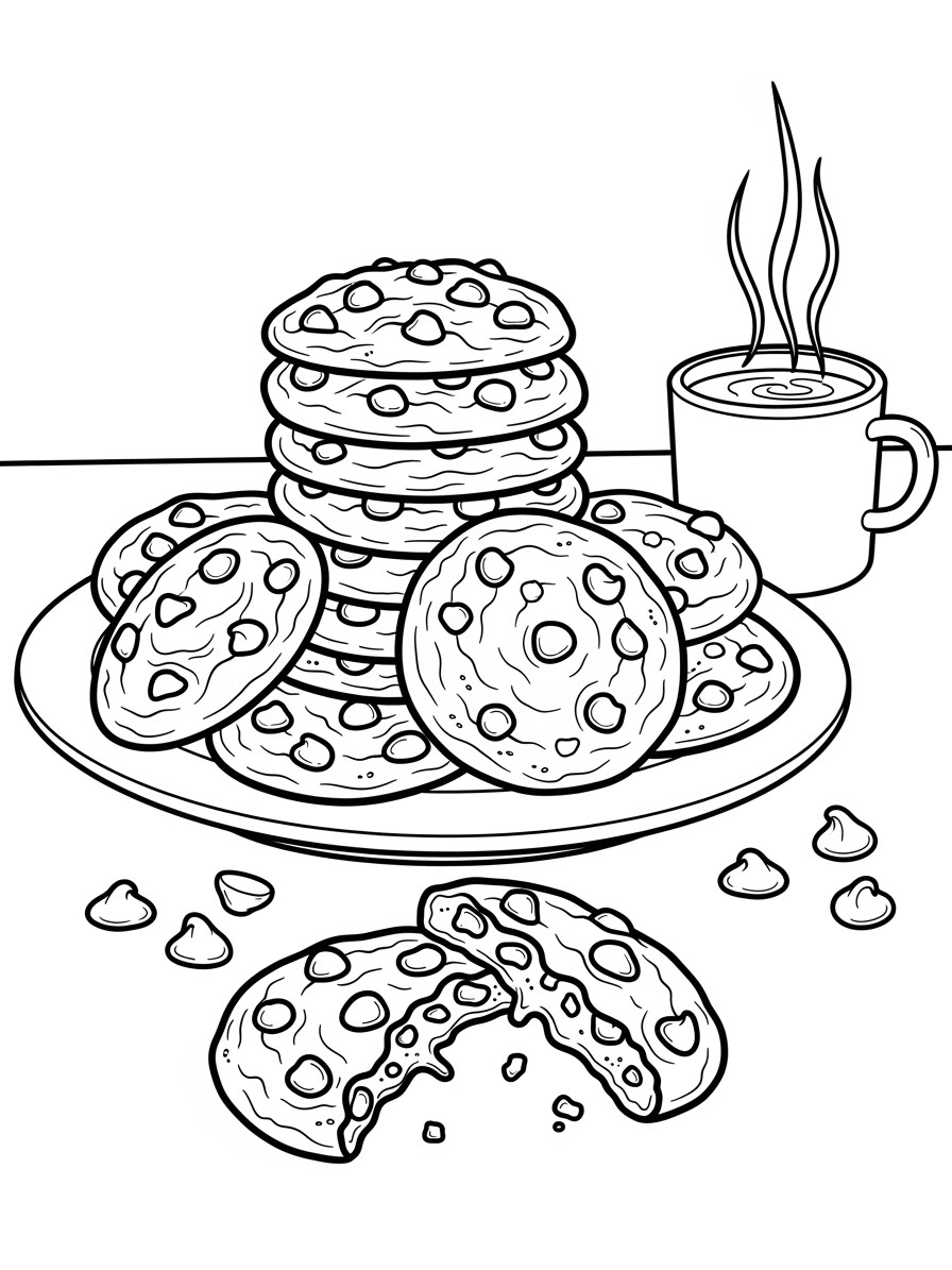 Desenho de Comida com biscoitos em prato para colorir