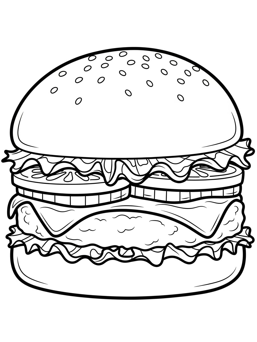 Desenho de Comida com hambúrguer suculento para colorir