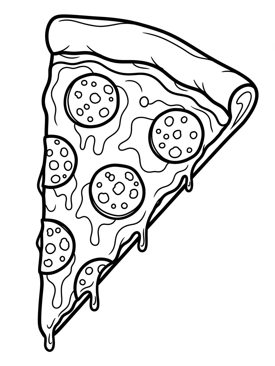Desenho de Comida com fatia de Pizza para colorir