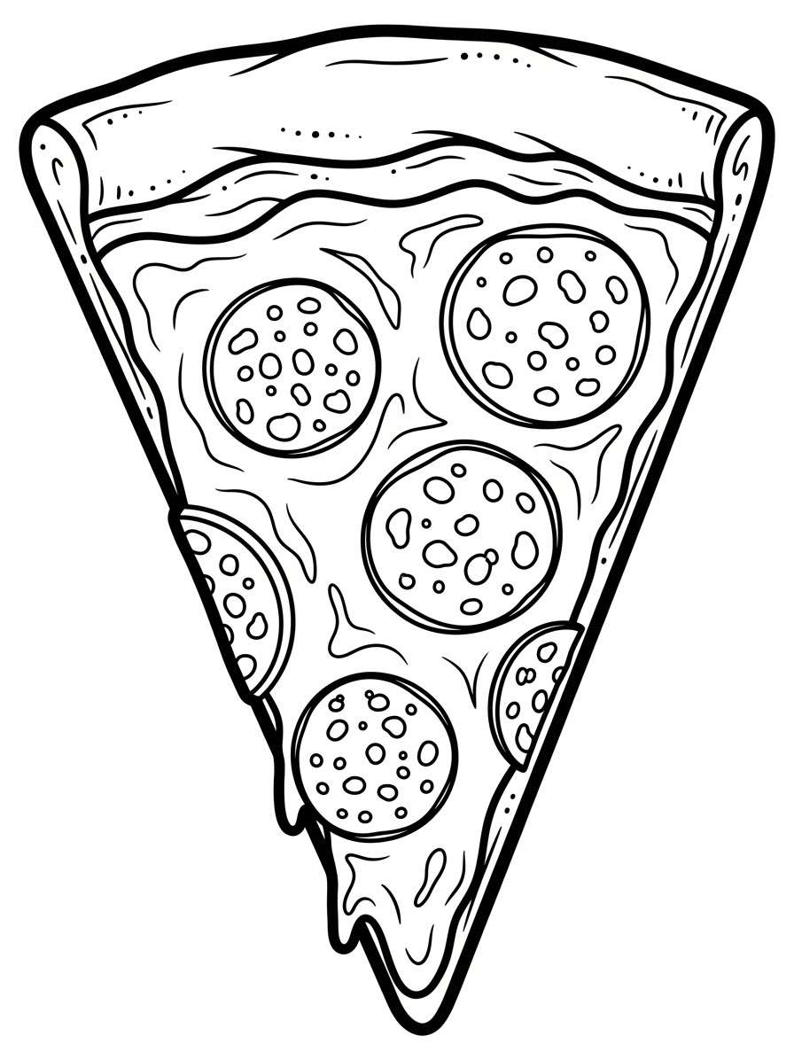 Desenho de Comida com fatia de Pizza para colorir