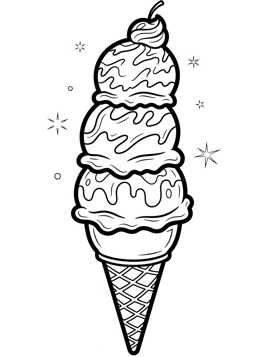 Desenho de Comida com sorvete em casquinha para colorir