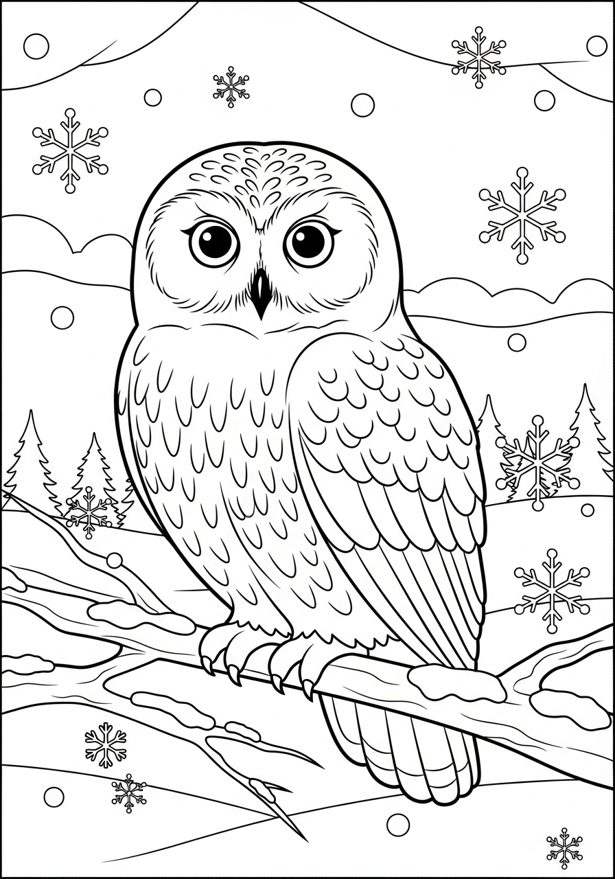 Desenho de coruja fofa em galho para colorir