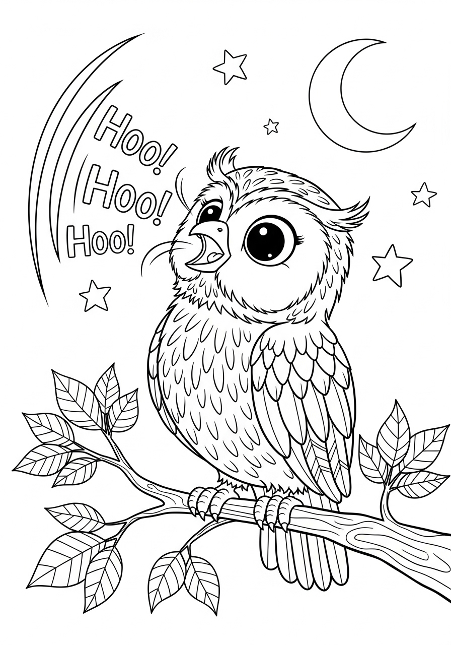 Desenho de coruja fofa em galho para colorir