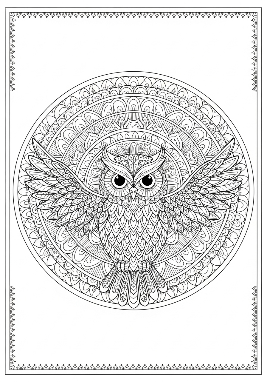 Desenho de coruja com asas abertas para colorir