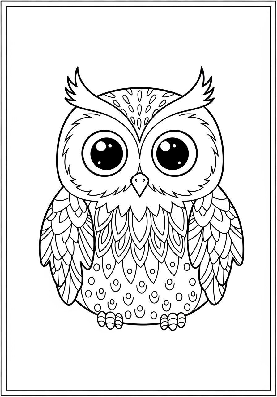 Desenho de Coruja fofa com detalhes fáceis para colorir