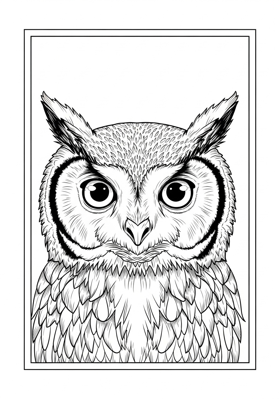 Desenho de coruja fofa e realista a lápis para colorir