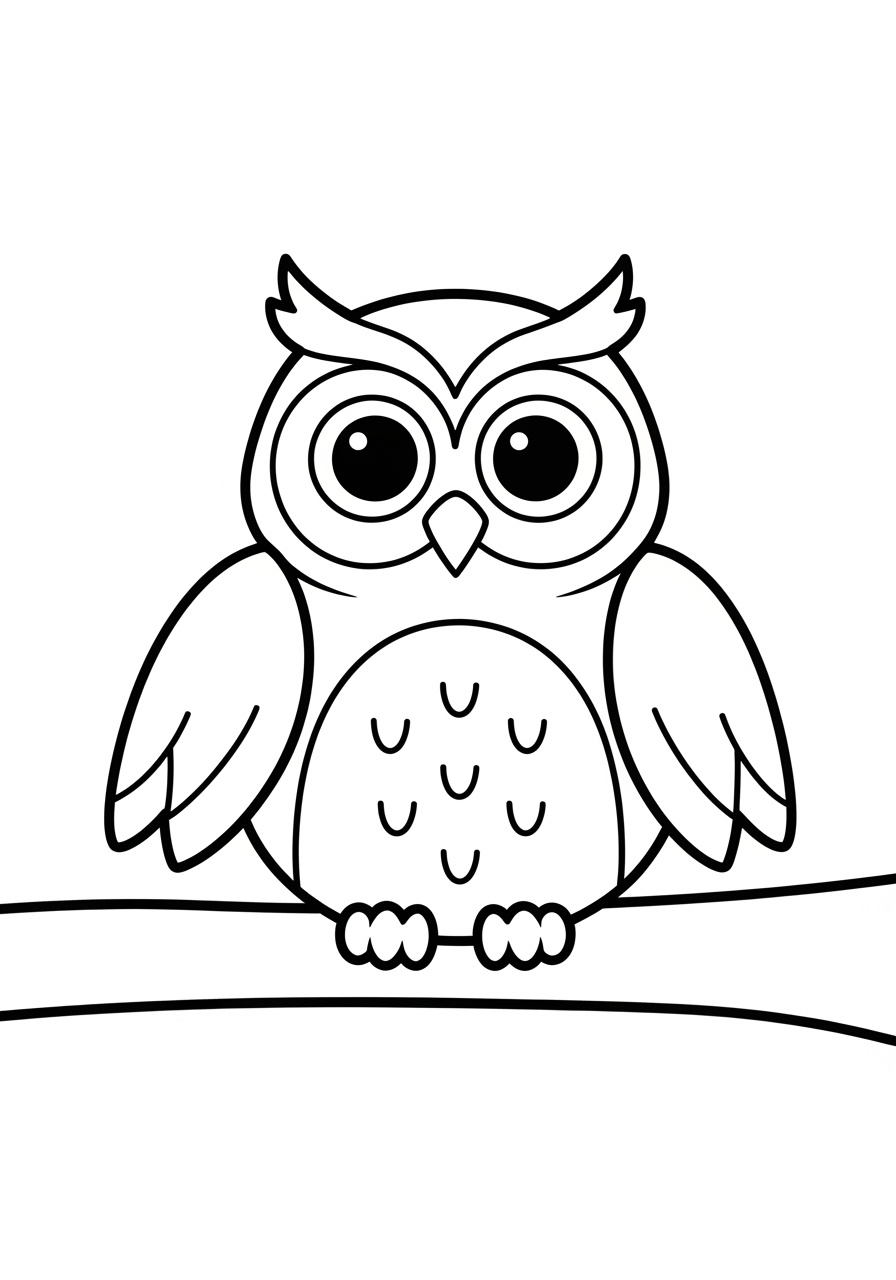 Desenho de coruja fofa em galho para colorir