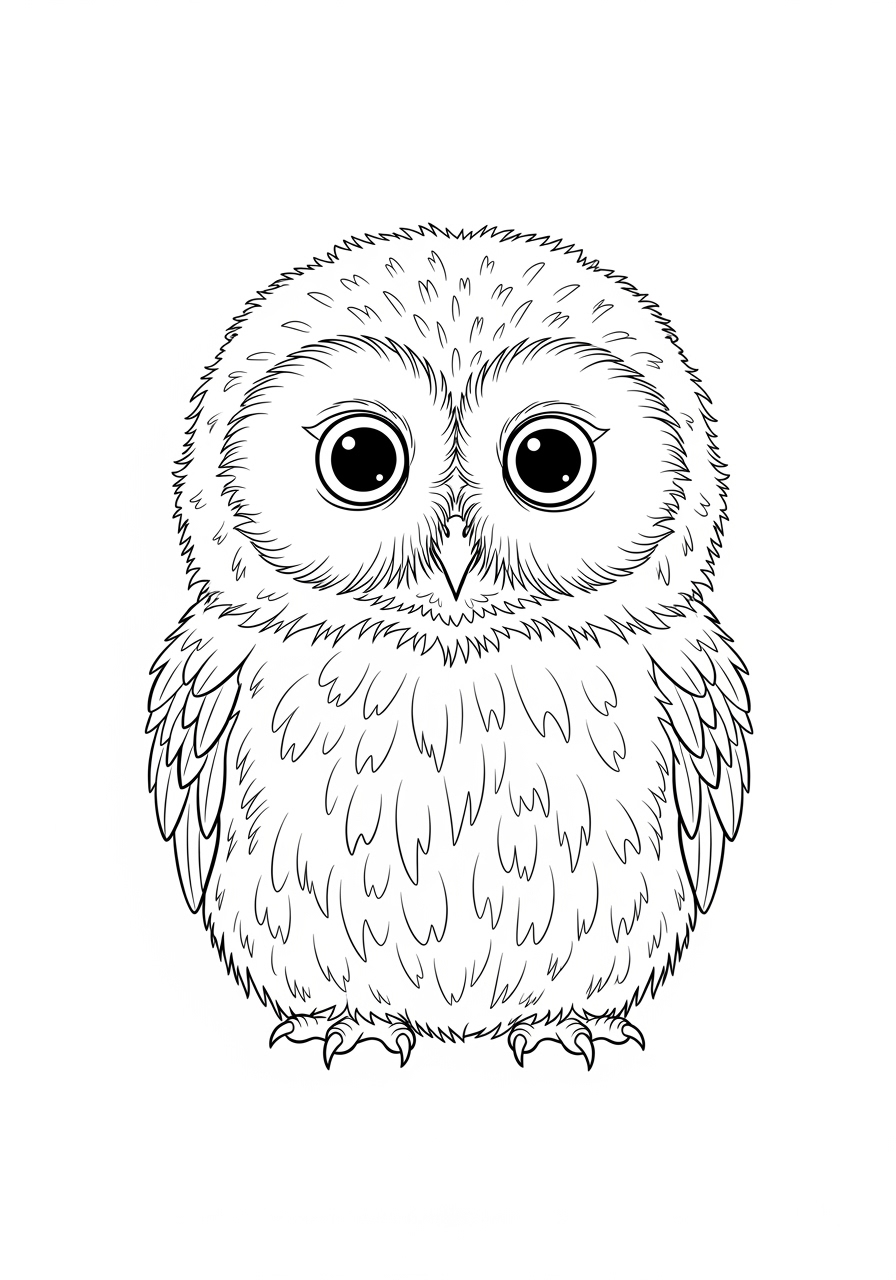 Desenho de Coruja fofa com penas detalhadas para colorir