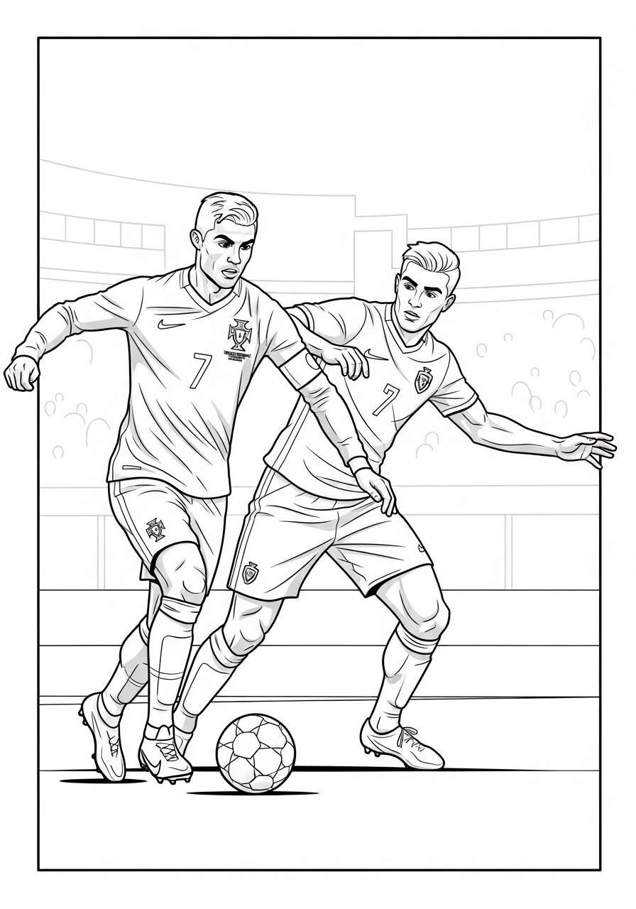 Desenho do Cristiano Ronaldo em campo para colorir