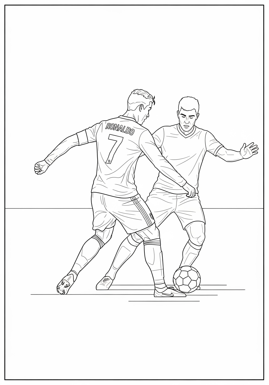 Desenho do Cristiano Ronaldo driblando jogador adversário