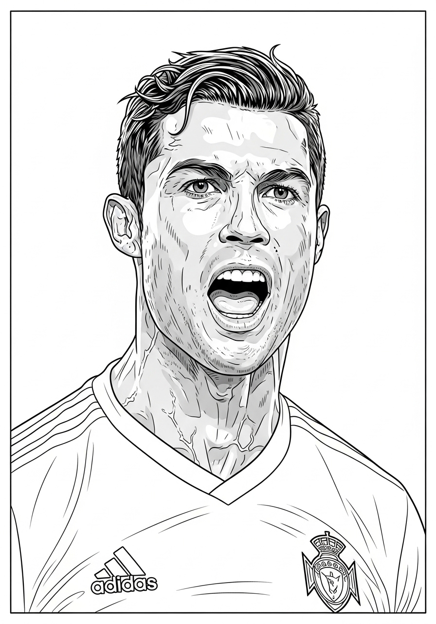 Desenho do Cristiano Ronaldo expressivo para colorir