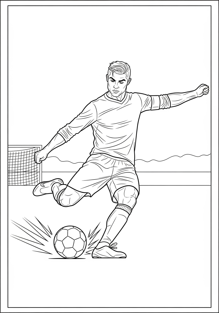 Desenho do Cristiano Ronaldo chutando uma bola de futebol