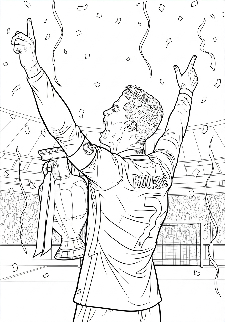 Desenho do Cristiano Ronaldo comemorando com troféu
