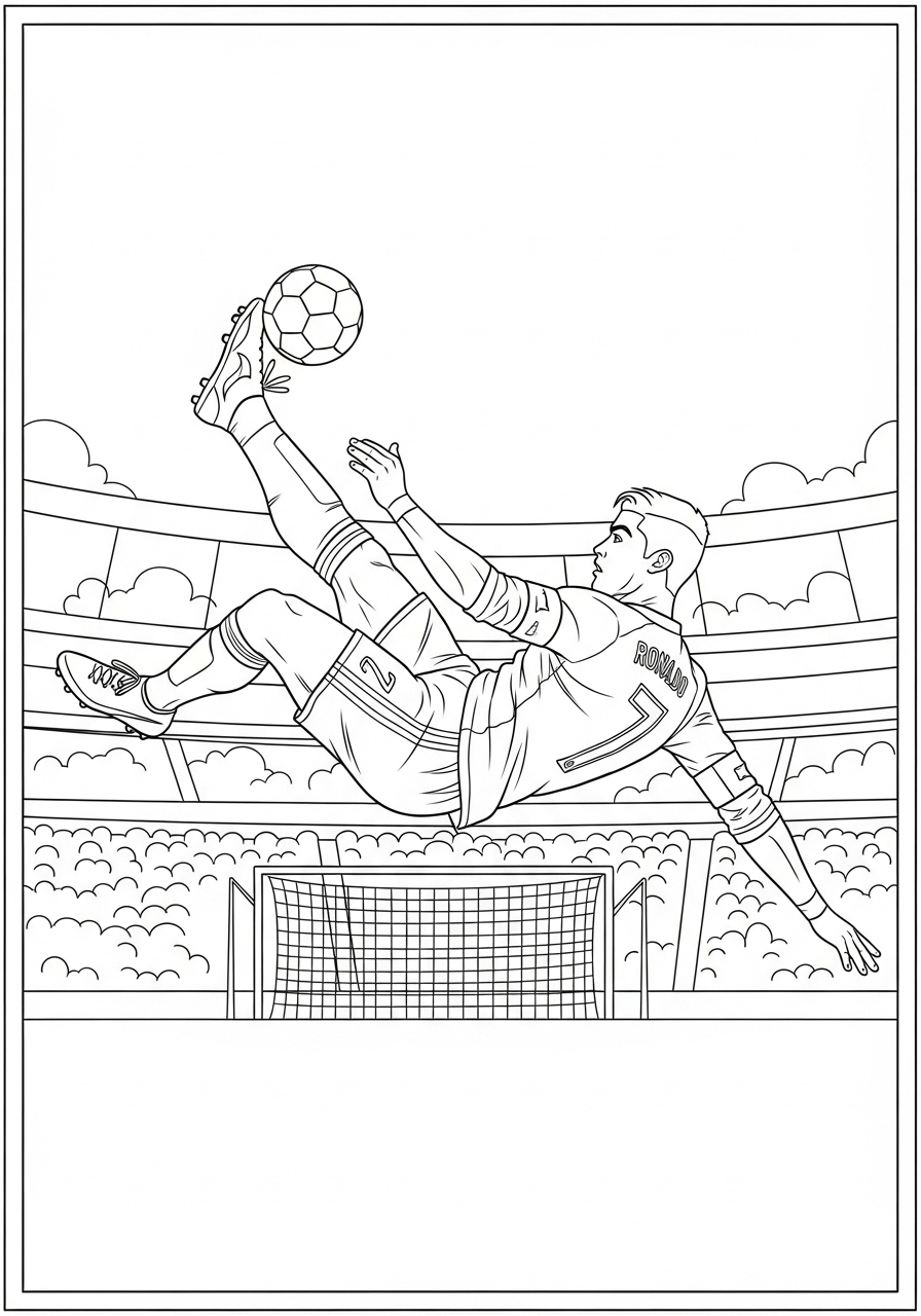 Desenho do Cristiano Ronaldo chutando uma bicicleta