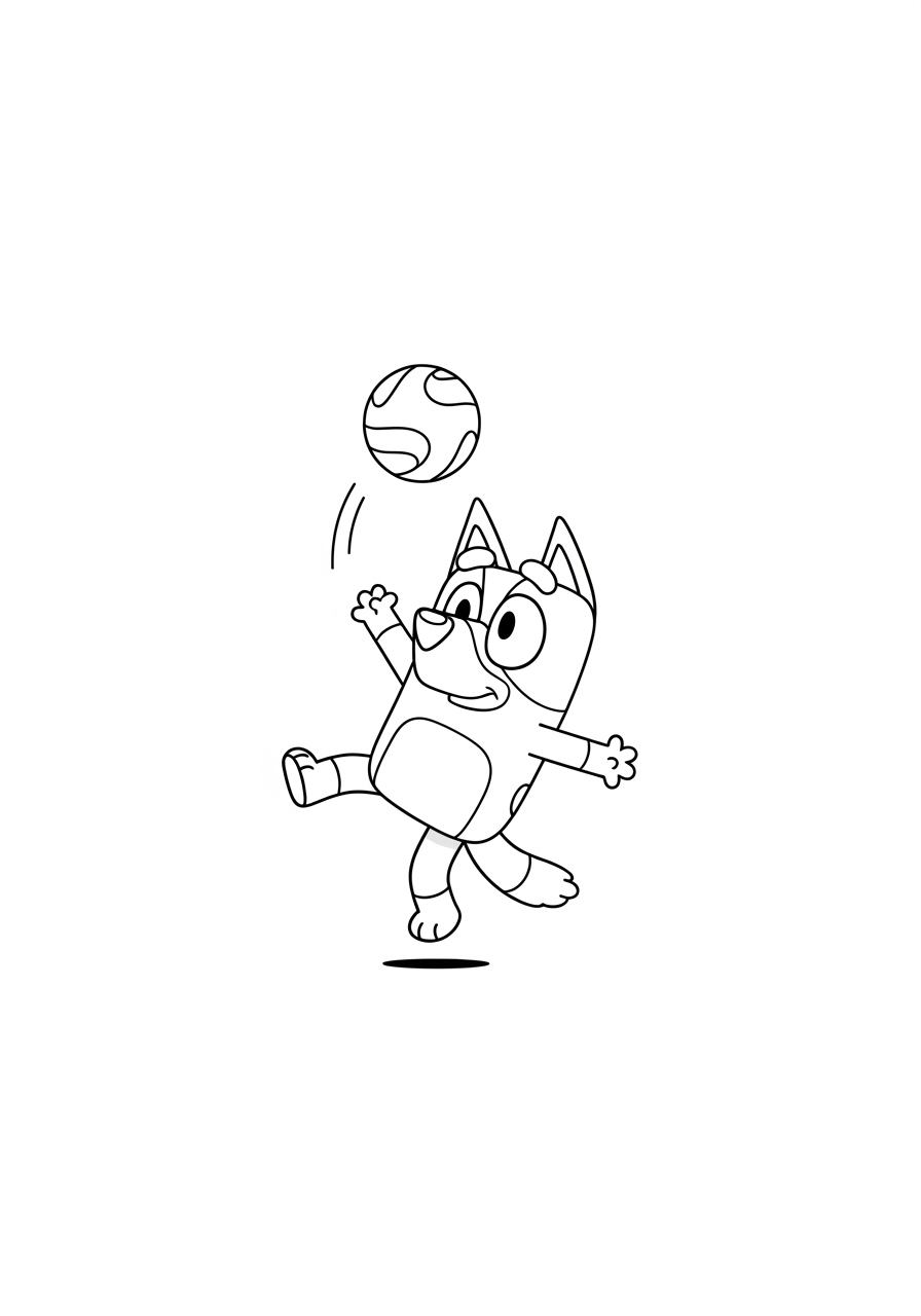 Desenho Bluey Chutando Bola para imprimir e colorir