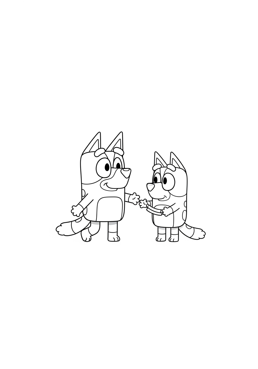 Desenho Bluey e Bingo Brincando para imprimir e colorir