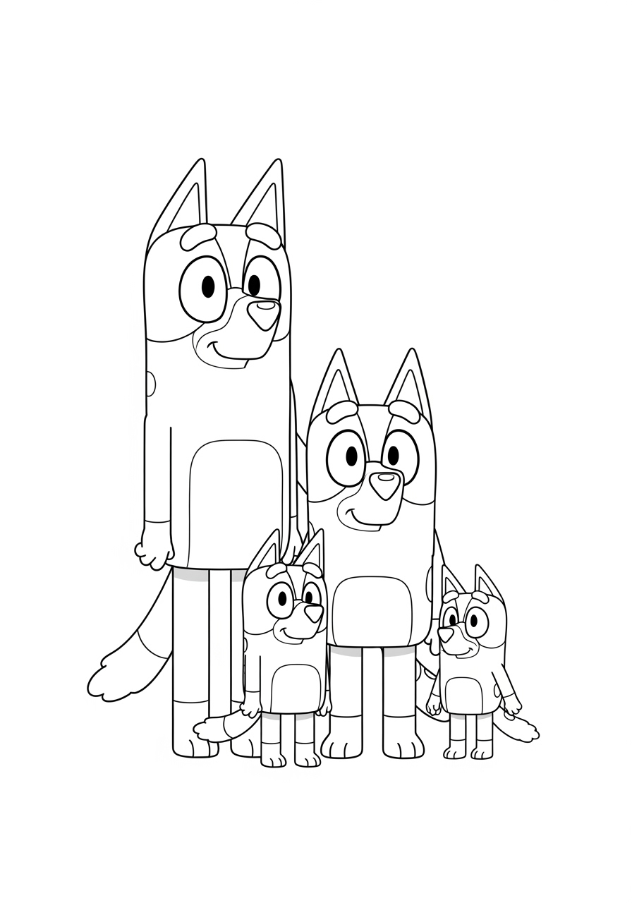 Desenho Bluey e sua família para imprimir e colorir
