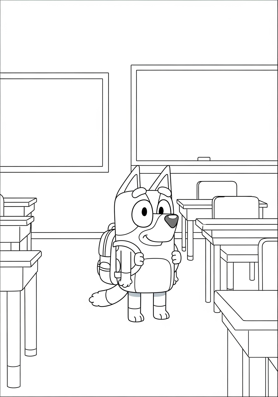 Desenho Bluey na sala de aula para imprimir e colorir