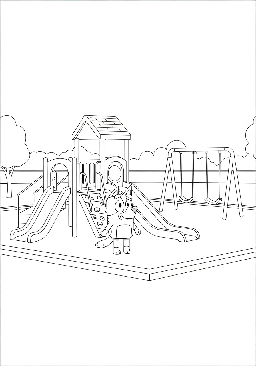 Desenho Bluey Brincando no Playground para imprimir e colorir
