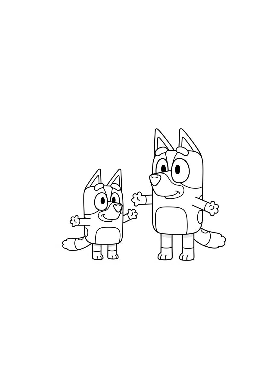 Desenho Bluey e Bingo Abraçando para imprimir e colorir