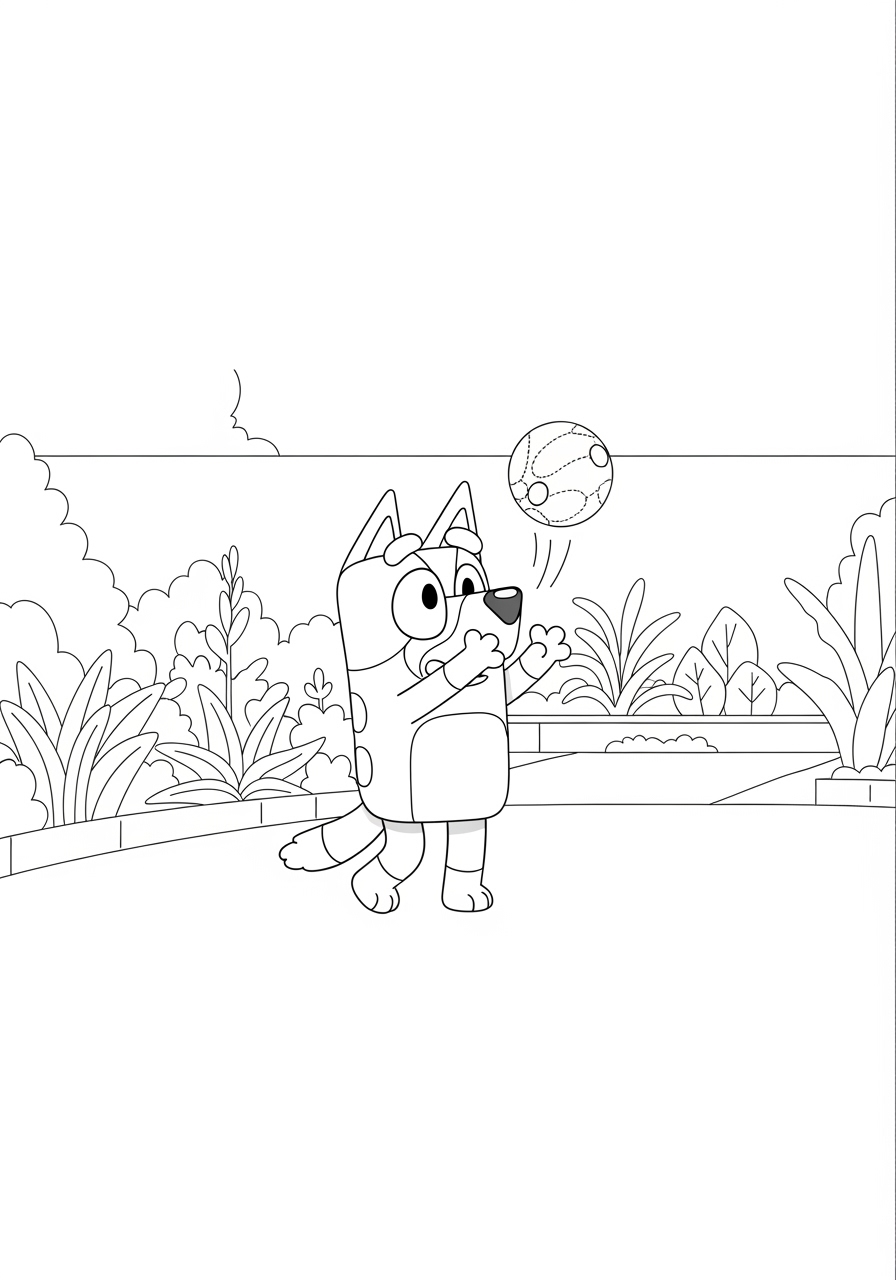 Desenho Bluey Jogando com Bola para imprimir e colorir