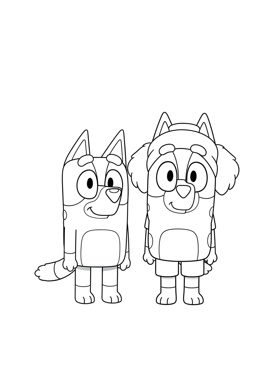 Desenho Bluey e Bingo juntos para imprimir e colorir