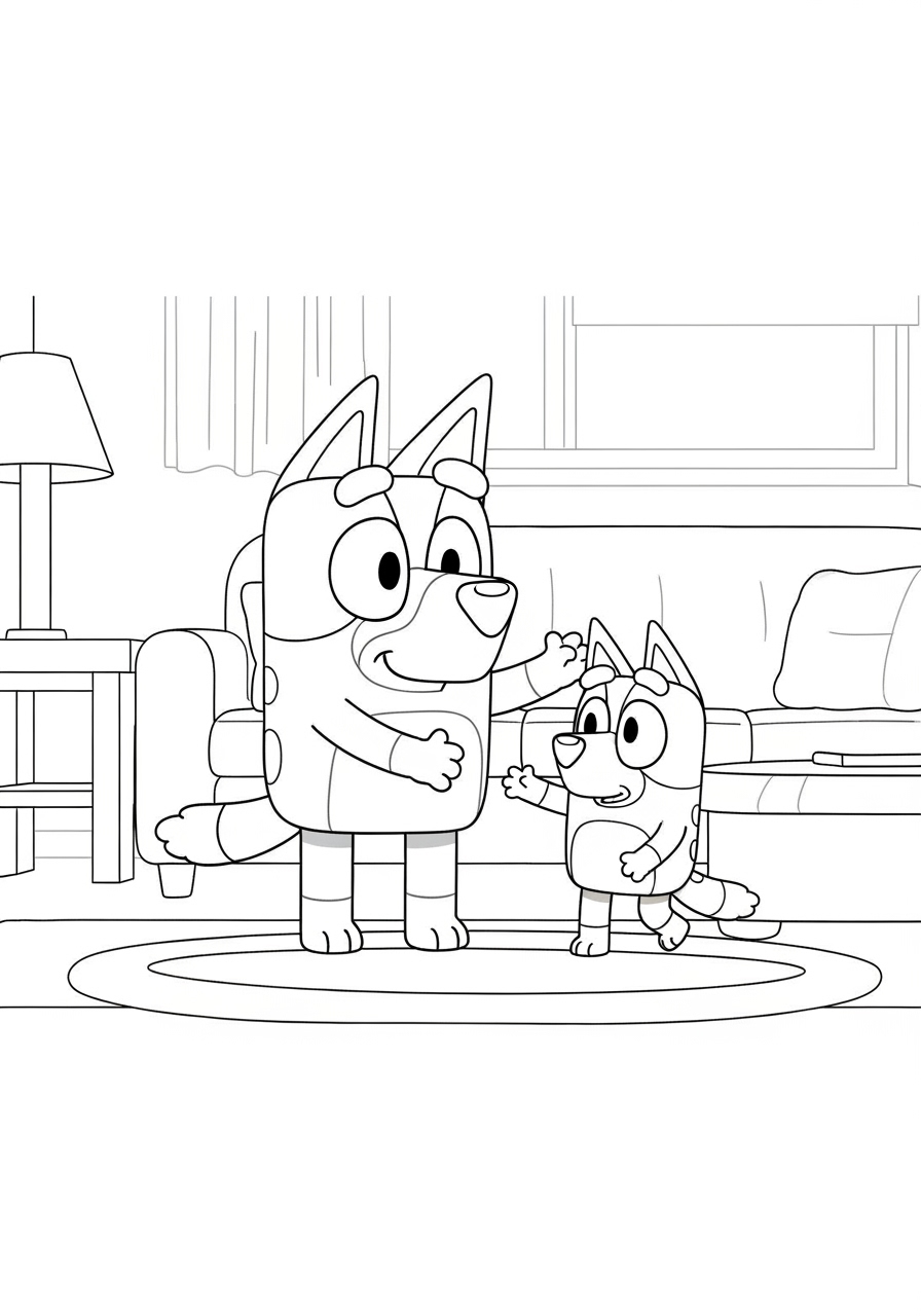 Desenho Bluey e Bingo Abraçando para imprimir e colorir