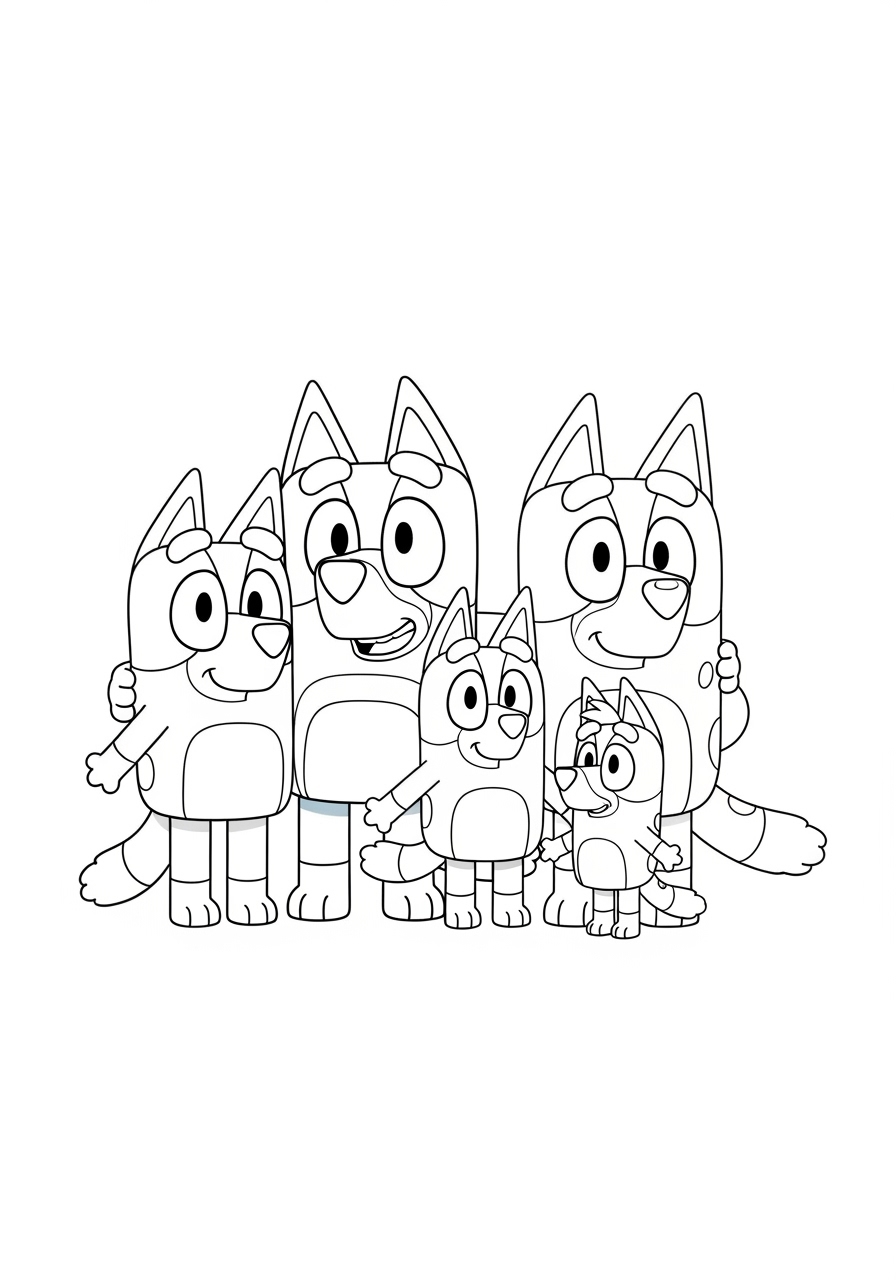 Desenho Bluey e sua família para imprimir e colorir