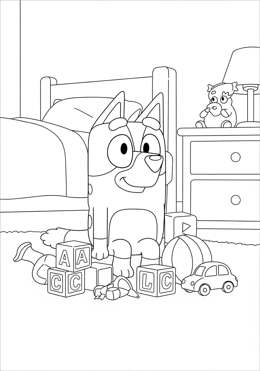 Desenho Bluey Brincando com Blocos para imprimir e colorir