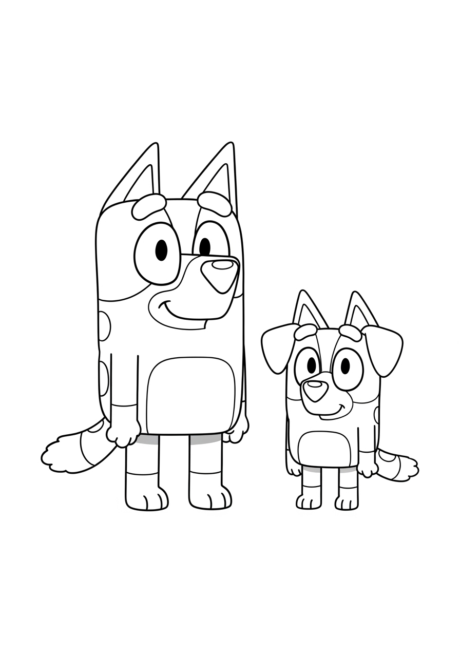 Desenho de Bluey e Bingo para imprimir e colorir