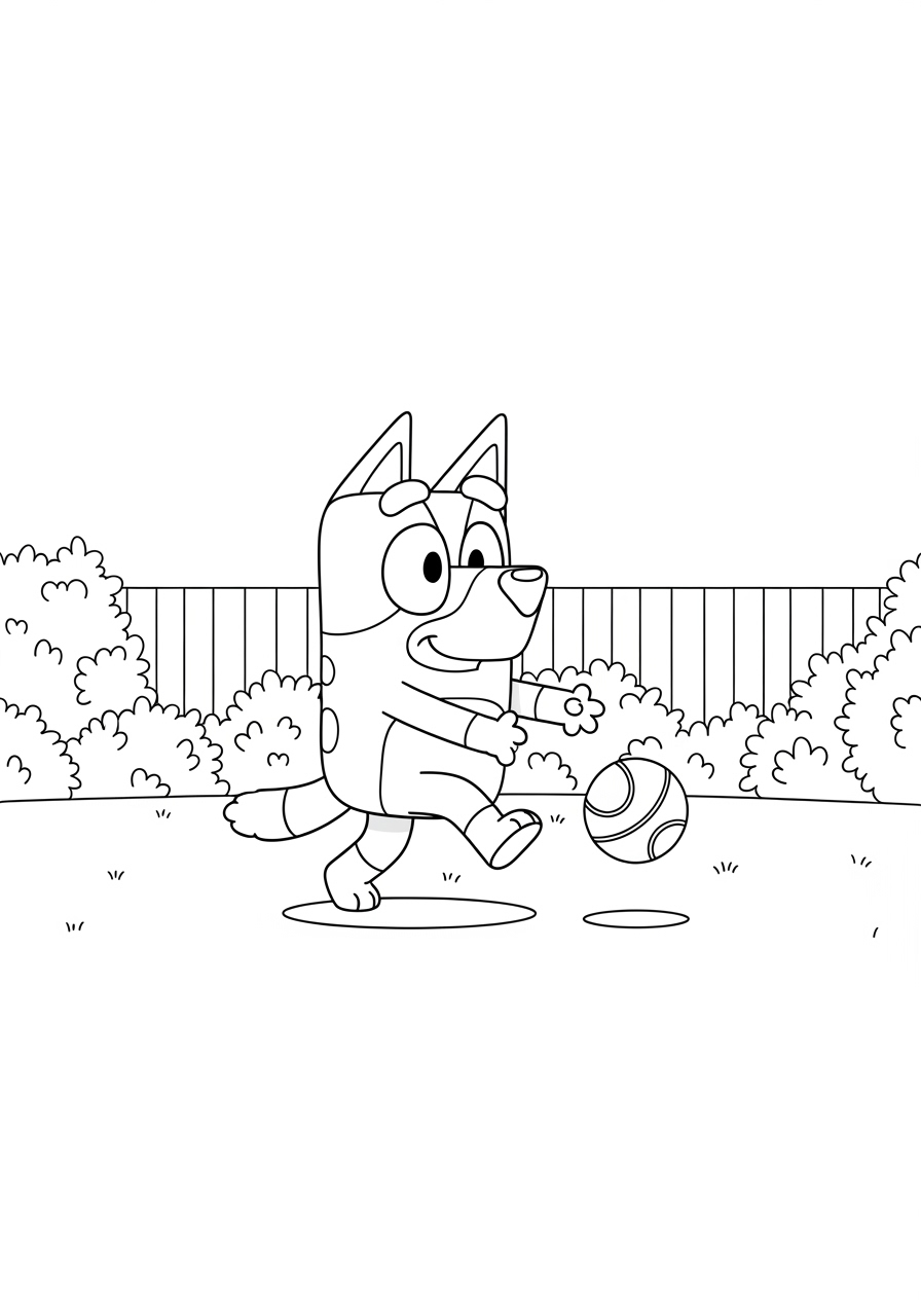 Desenho Bluey Brincando com Bola para imprimir e colorir