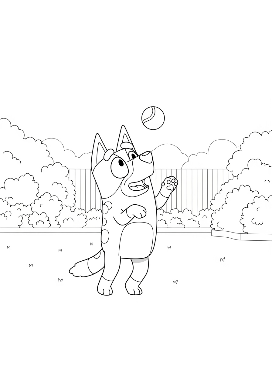 Desenho Bluey Brincando com Bola para imprimir e colorir