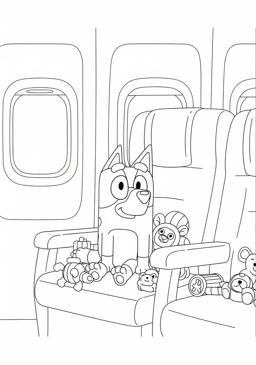 Desenho Bluey no Avião para imprimir e colorir