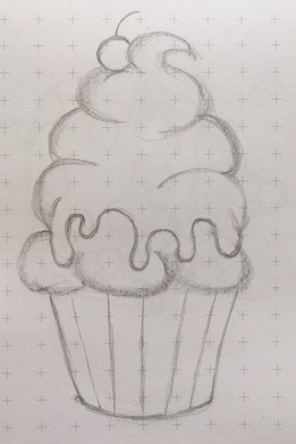 Desenho a Lápis: cupcake fofo com cereja no topo
