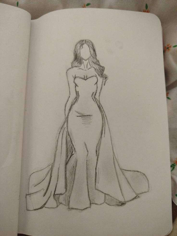 Desenho a Lápis: mulher em vestido elegante para desenhar