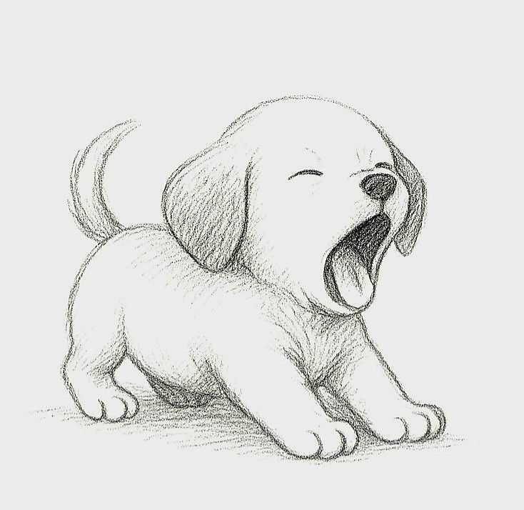 Desenho a Lápis: filhote de cachorro bocejando para desenhar