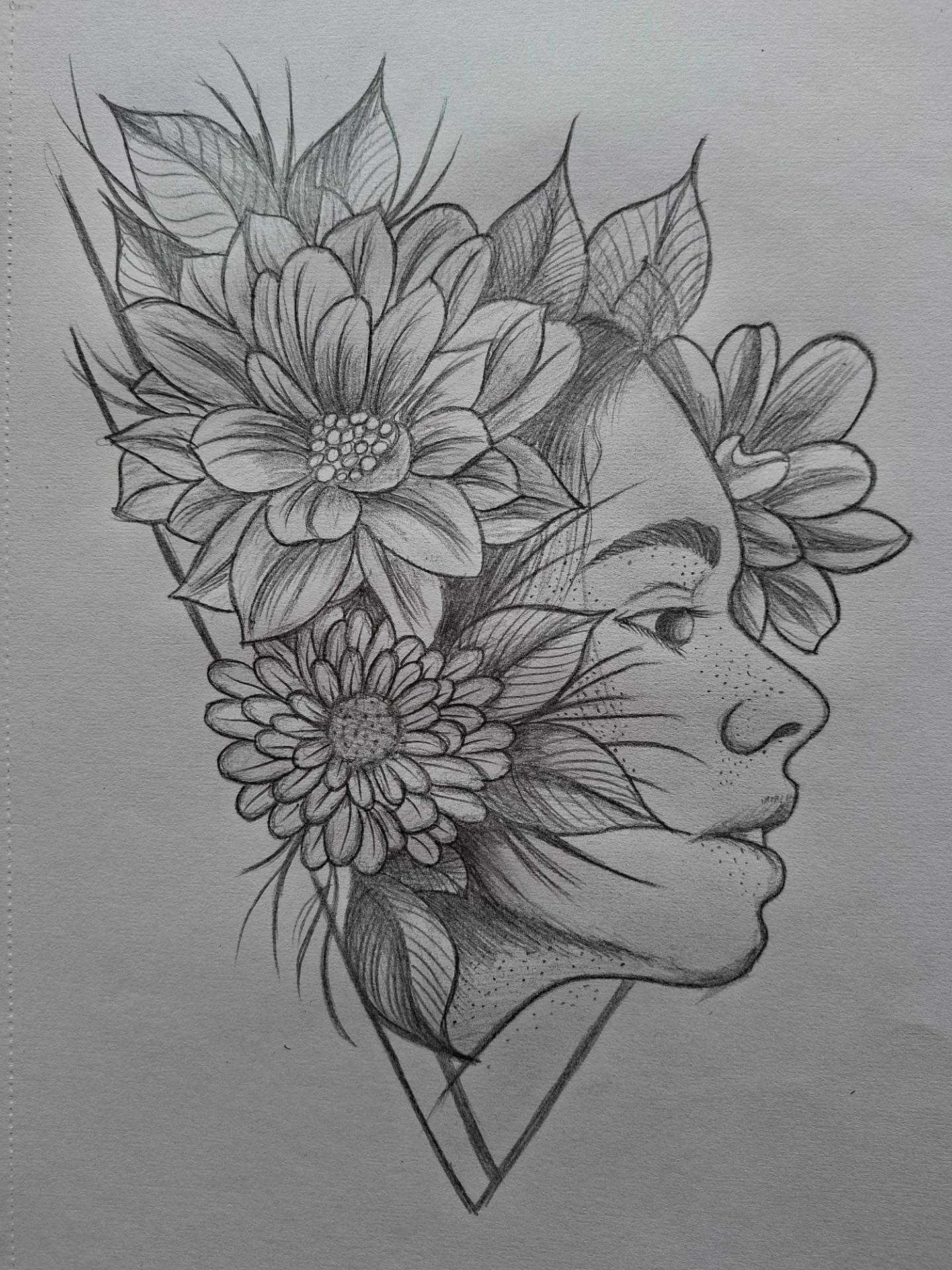 Desenho a Lápis: rosto com flores para desenhar