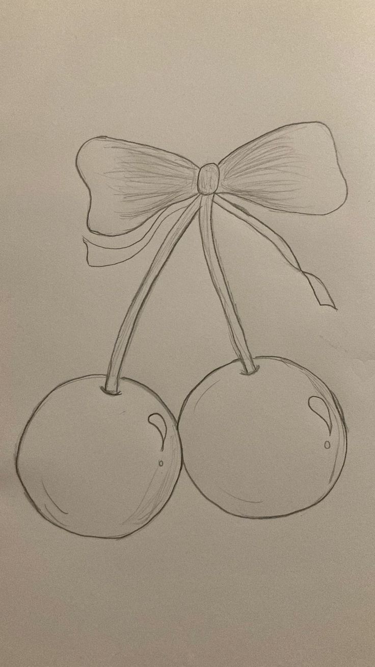 Desenho a Lápis: cerejas com laço