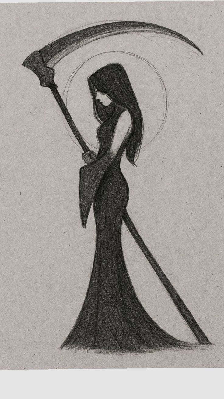 Desenho a Lápis: figura feminina com foice