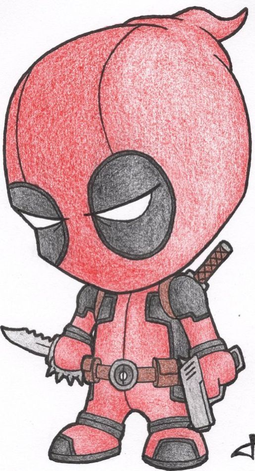 Desenho a Lápis: Deadpool estilo chibi infantil