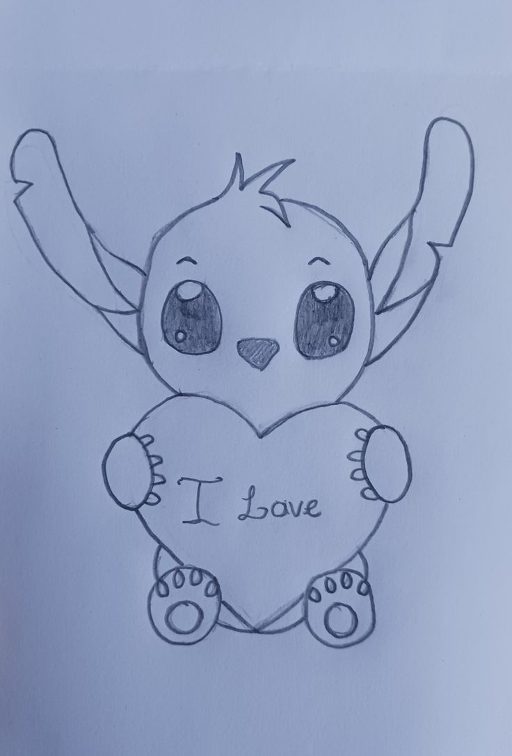 Desenho a Lápis: Stitch com coração para desenhar
