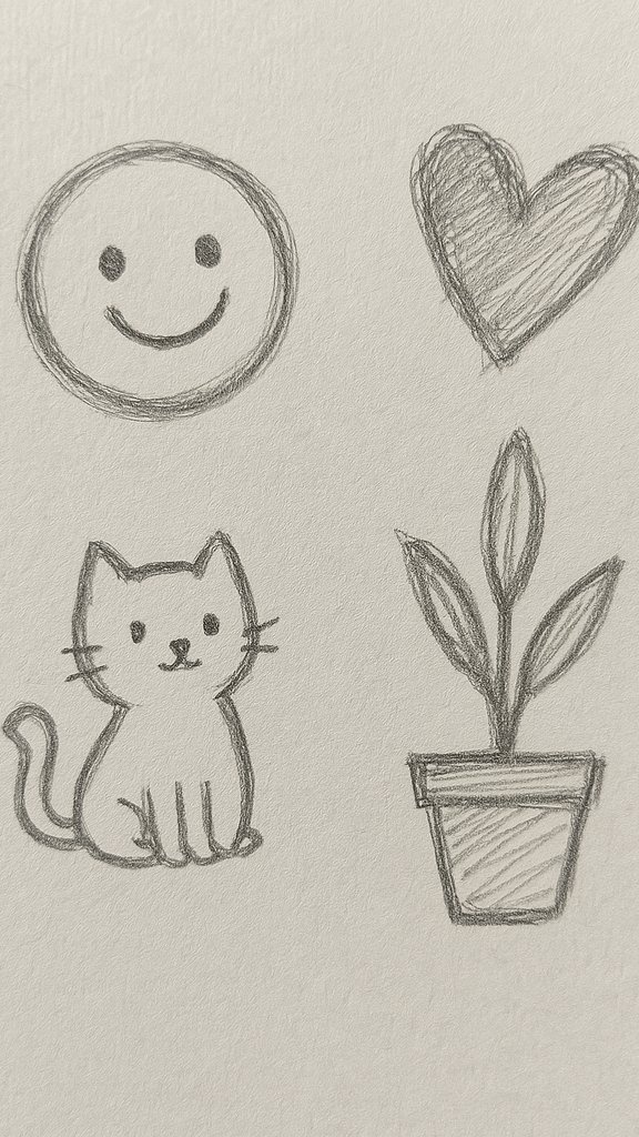Desenho a Lápis: emoticon coração gato planta