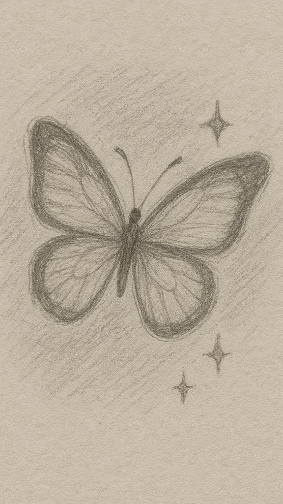Desenho a Lápis: borboleta delicada com estrelas