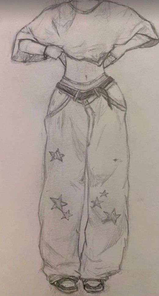Desenho a Lápis: pessoa com calça larga com estrelas