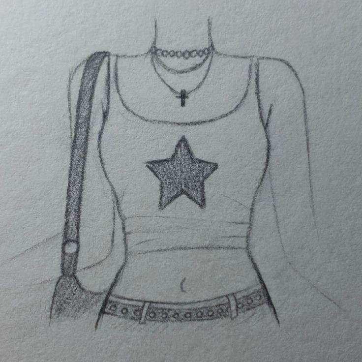 Desenho a Lápis: mulher com camiseta estrela